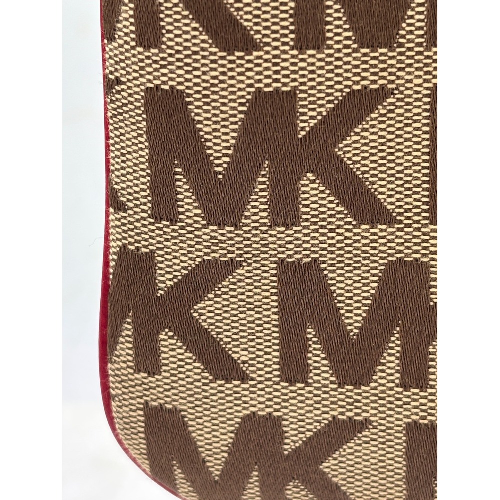 Michael Kors Jacquard Monagram Wristlet Mini Bag Red Leather Signature Lining - Picture 8 of 16